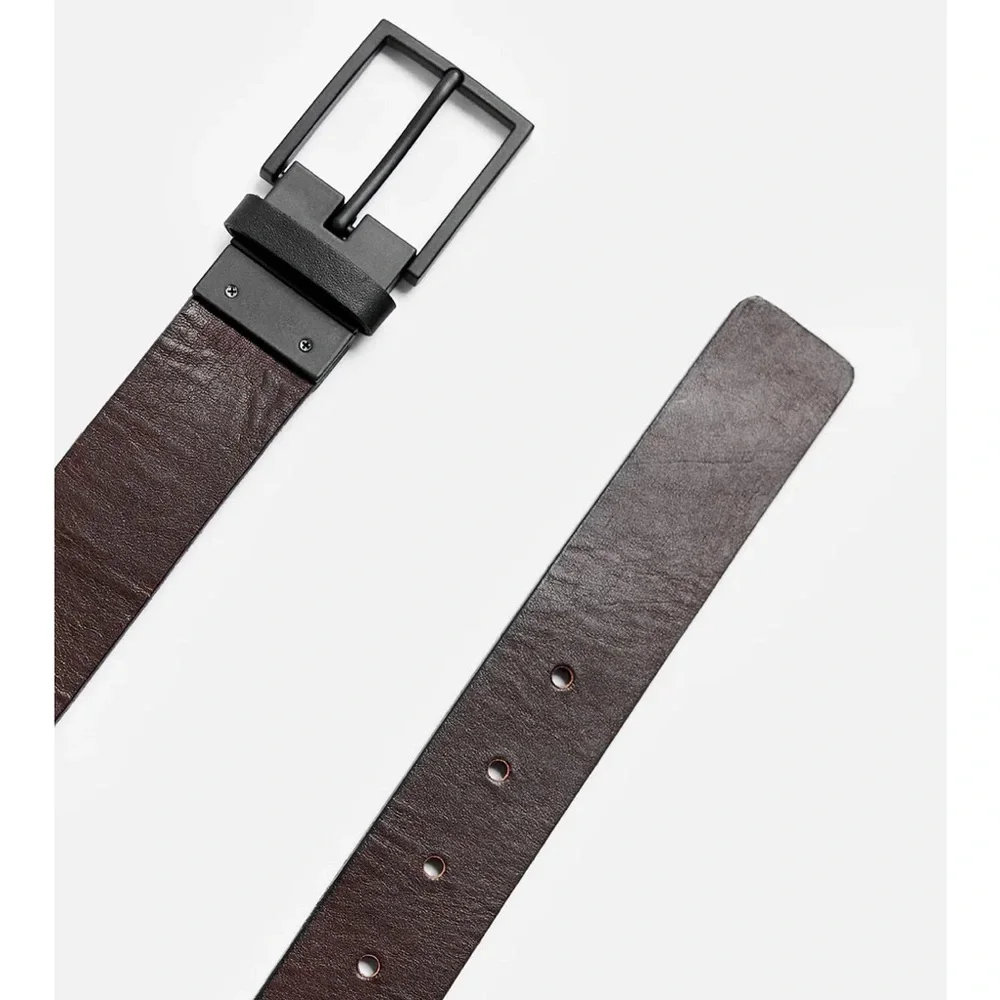 Zara Man NWT reversible leather belt black